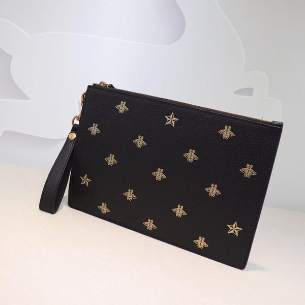 

men wallet bags men clutch bags fashion handbags embroidered bees genuine leather bag size w31*h21cm model 495066