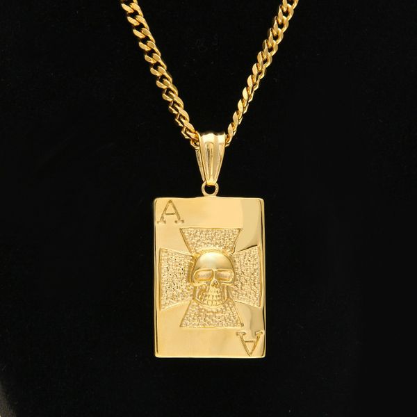 

cuban link chains hip-hop boutique stainless steel accessories ghost face poker pendant a men's fashion cool item, Silver