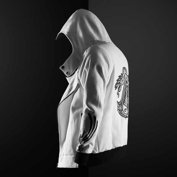 

zogaa men hoodie sweatshirt long sleeved slim fit male zipper hip hop hoodies assassin master cardigan creed jacket plus size, Black