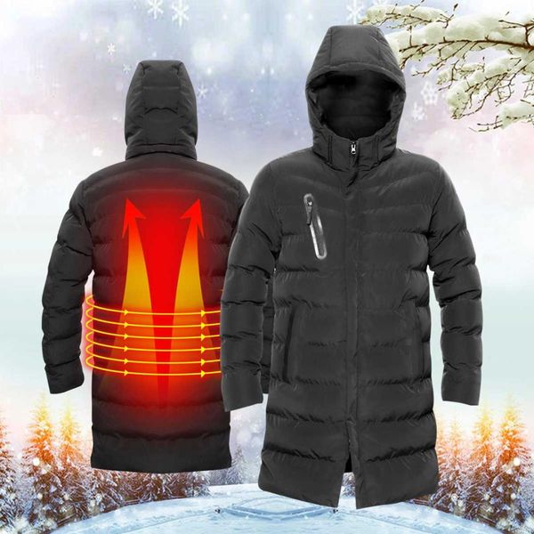 

smart thermostatic electric heating long windproof jacket overcoat heater cotton men winter warm heating jackets hiking coats, Gray;blue