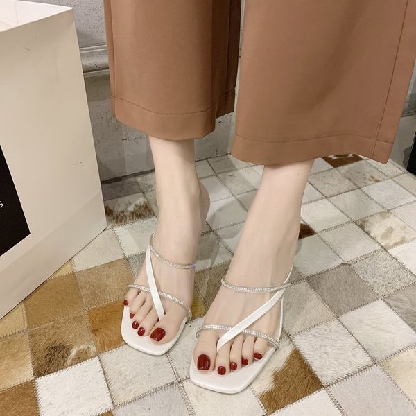 

shoes rubber flip flops thin heels slippers women summer slides fashion heeled mules pantofle hawaiian glitter high 2020, Black