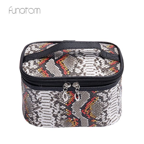 

fashion travel cosmetic bag women serpentine beauty case portable leather zipper wash makeup bag make up organizer holder box