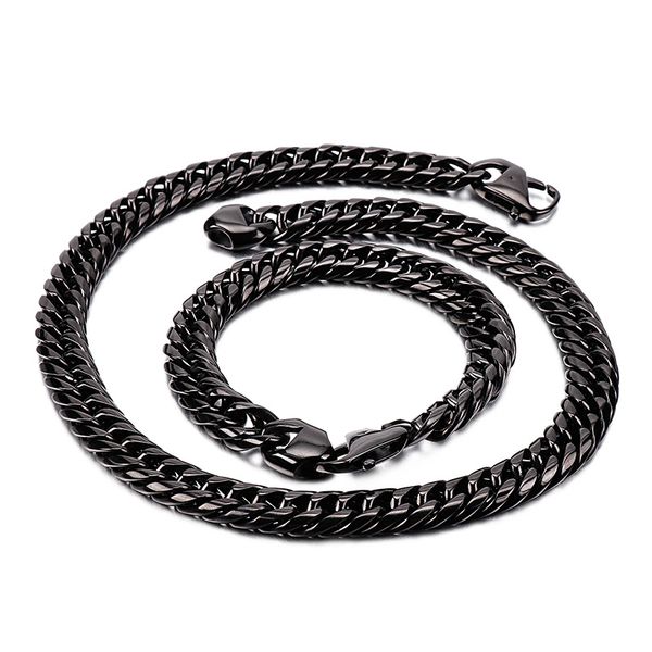 

huge heavy gold/black mens jewelry set stainless steel double curb link chain necklace + bracelet set 12mm wide 24 inch+ 8.5 in, Silver