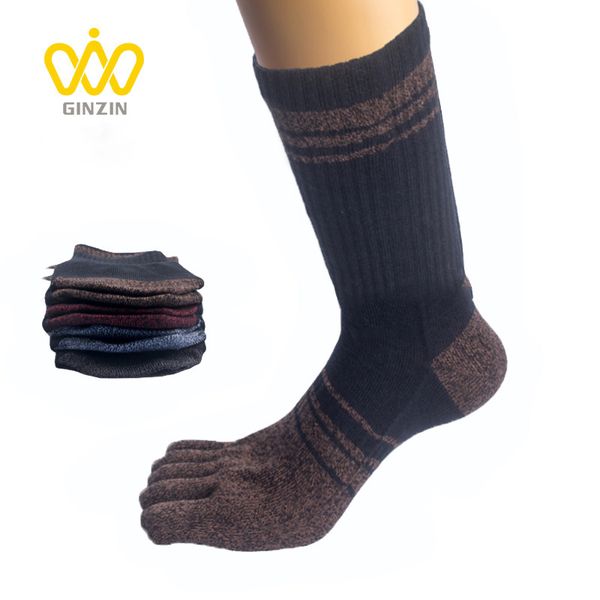 

brand men spring autumn long tube socks thickened cotton five toes socks male sweat-absorbent five-toe breathable boc300, Black