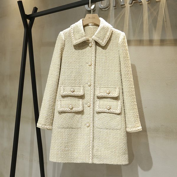 

2019 autumn женщин высокого качества твид пальто chic женщин элегантное пальто b164, Black