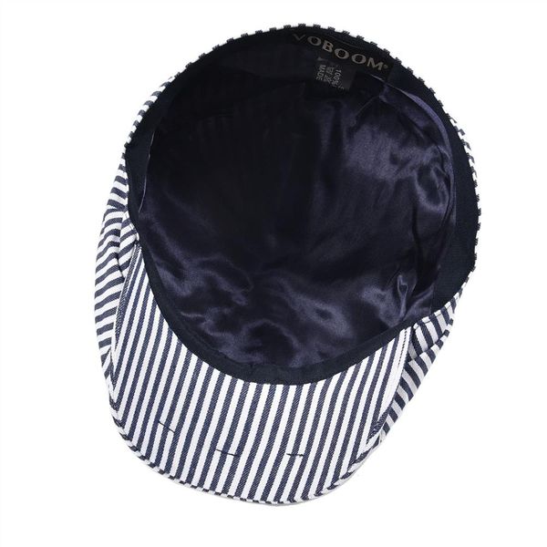 

voboom summer fall newsboy cap men navy blue and white striped baker boy caps cotton golf hat 146, Blue;gray