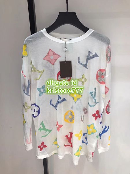 

High end women fa hion luxury de igner over ize pullover hirt with letter rhine tone girl hirt female runway multicolour blou e top