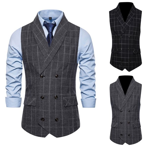 

dress vests for plaid formal men's fashion business casual wedding waistcoat vest jacket coat chalecos para hombre#89, Black;white