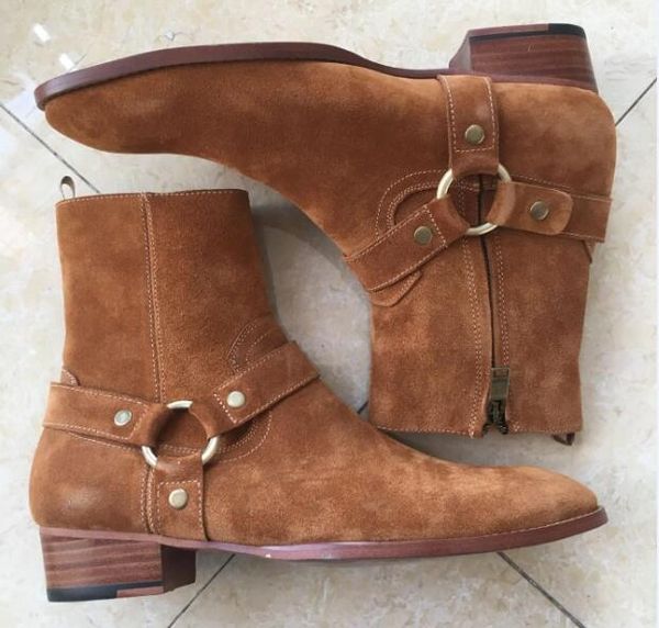 

genuine leather handmade suede catwalk high men boot new list fashion men shoes, Black