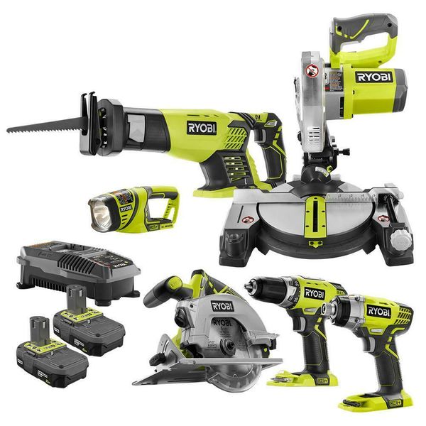 

cordless power tool set kit combo 6 tool 2 batteries 1 dual chemistry charger