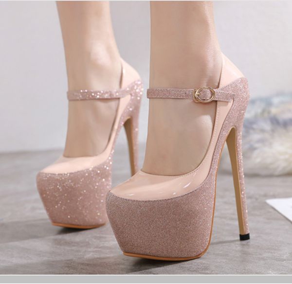

women shoes fashion new pumps shoes four seasons 5.5cm platform 16.5cm high heels wedding ladies party shiny female shoes, Black