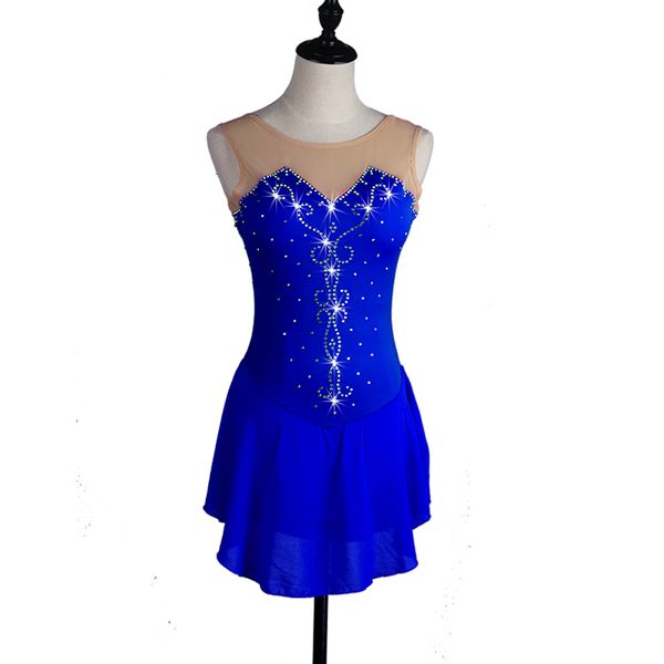 

figure skating dress women girl ice skating dress royal blue gymnastics costume custom rhinestone b037, Black;red