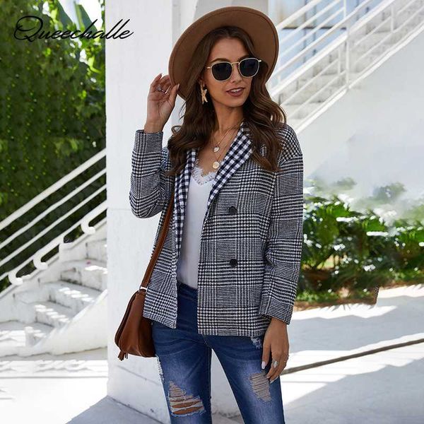 

fashion spring autumn women plaid blazers and jackets work office lady suit slim double breasted business female blazer coat, White;black