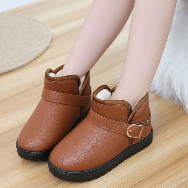 

2019 new waterproof and non-skid children' male and female leather boots thicker older children thicken keep snow boots, Black;grey