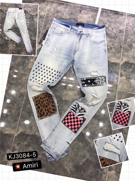 

2020 new slim fit straight jeans men's denim pants metal needle embroidered patches damaged faded five pocket clement fit jeans slim fit h3
