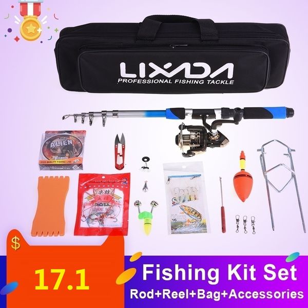 

lixada telescopic fishing rod combo pole set 2.1m fishing rodfishing kits reel gear pole set spinning lures hooks jig head