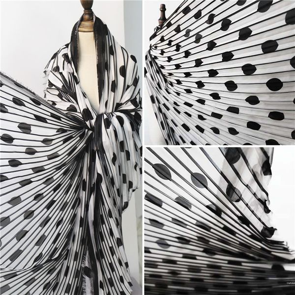

50cm*145cm/piece wave point stripe black and white pleated polka dot print dress skirt skirt designer fabrics, Black;white