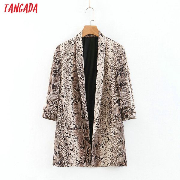 

tangada women snake blazer animal print pockets long sleeve female suit outerwear work ladies wear casual chic qb103, White;black