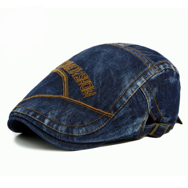

ht1200 fashion cotton denim beret caps for men women quality visors sun hat gorras planas flat ivy cabbie cap male female berets, Blue;gray