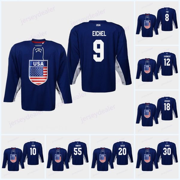 

9 Jack Eichel USA 2019 IIHF World Championship Jerseys Adam Fox Jack Hughes Derek Ryan Alex DeBrincat Chris Kreider Dylan Larkin Ryan Suter