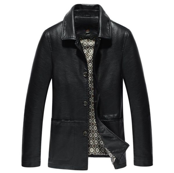 

autumn and winter men's leather jacket business casual lapel design pu leather jacket large size coat windbreaker, Black