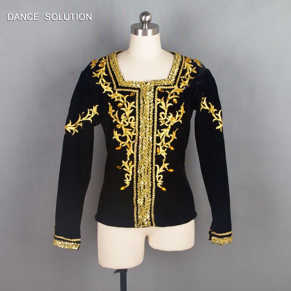 

men's professional ballet costume black velvet boys ballet tunic male stage performance jacket outwear b18043, Black;red