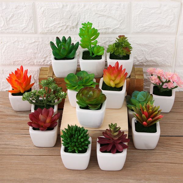 

1 pc lovely artificial plants with pot simulation succulents mini bonsai potted placed green fake plants table decoration