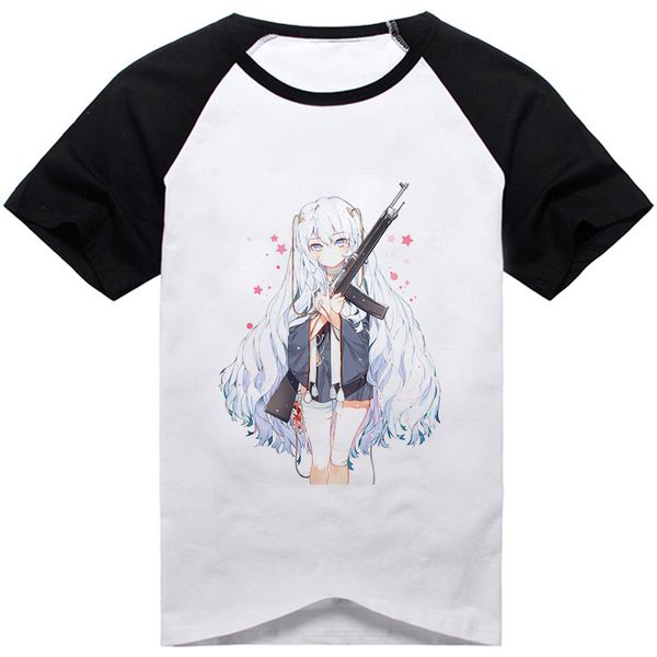 

game girls frontline role tshirt anime color print t-shirt spring summer short sleeve tee, White;black