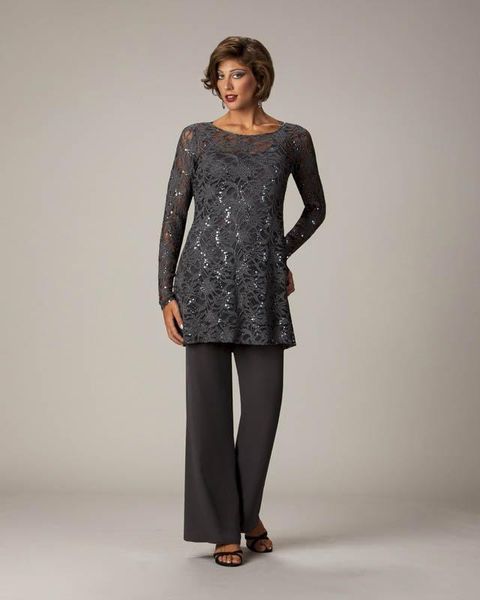 

lace pants suits for mother bride jewel neckline sequined evening gowns sleeves for wedding mothers formal dress, Black;red