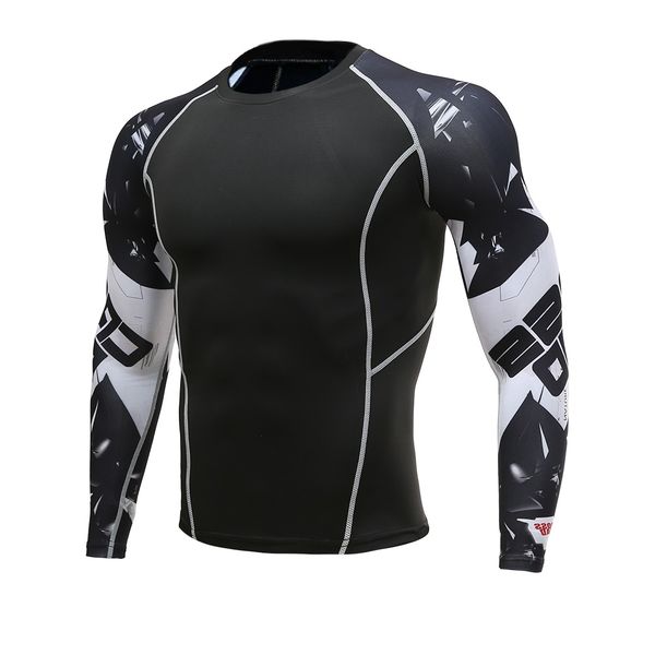 

mens fitness long sleeve rashguard t shirt bodybuilding tight compression shirt elastic gym sports running cycling clothing, Black;blue