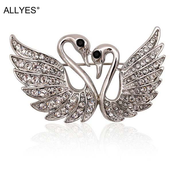 

allyes cute crystal brooches pins silver color lovers animal rhinestones brooches for women wedding scarf jewelry lapel pin, Gray