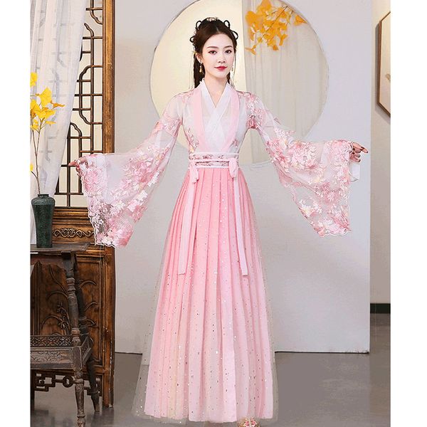 

new hanfu female costume chinese style fairy cherry blossom authentic original women's wide-sleeved flow fairy skirt cosplay dress, Black;red