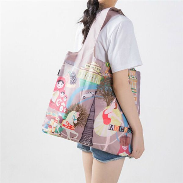 

eco friendly shopping bags travel portable reusable handbag women shoulder cloth pouch foldable grocery bulk organizer