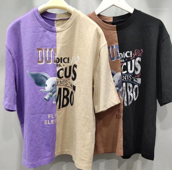 

tshirts summer flying elephant letters o-neck colors patchwork casual loose tees designer dumbo women, White