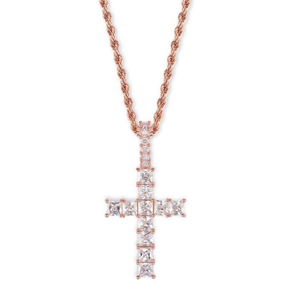 

new cross charm pendant full ice out cz simulated diamonds catholic crucifix pendant necklace with long chain, Silver