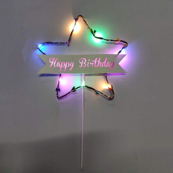 

decoration star shape flag happy birthday card inserts cake er light cupcake diy battery powered table dessert glitter gift