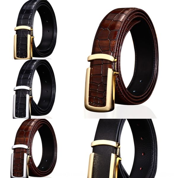 

u-letter buckle genuine leather cowhide social youth boy business u-letter men's buckle men's belt trip office worker belt men, Black;brown
