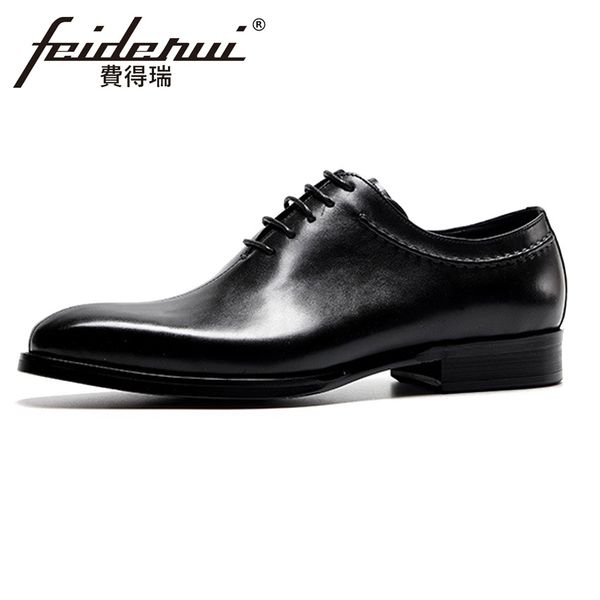 

luxury designer genuine leather men's wedding oxfords italian pointed toe man formal dress quarter brogue party shoes hms91, Black