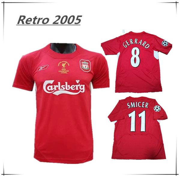 

04 05 gerrard 8# retro soccer jerseys alonso 14# d.cisse smicer jersey 2004 2005 baros luis garcia vintage classical hamann football shirt, Black;yellow