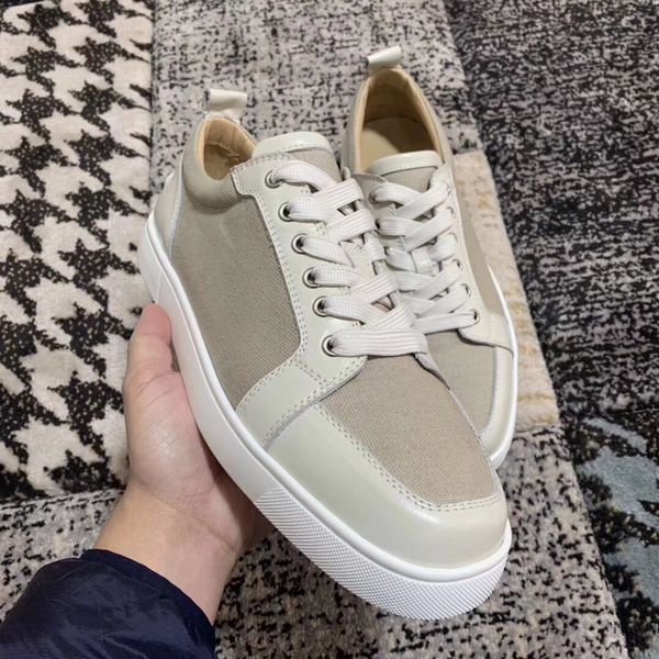 

new brand classic designer men women fashion red bottom low canvas & leather red sole sneakers flat 35-47 with box, Black