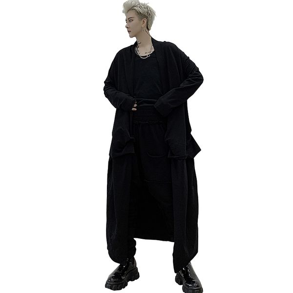 

м-xl!2020 весна новый темный стиль личности шить дизайн мужской средней длины свободные над коленом тренч пальто прилив мужская куртка, Tan;black