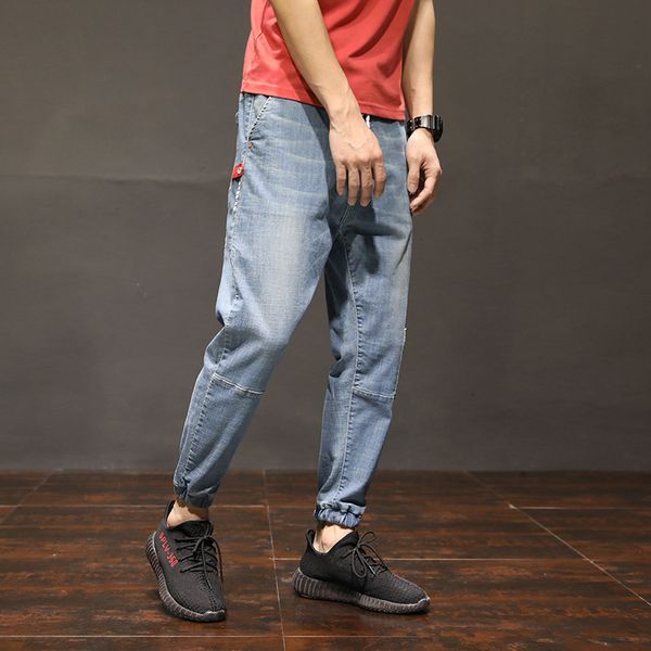 

summer men's thin pants slim ankle-length pants elastic waist casual jeans men plus size s-7xl modis streetwear psmj34, Blue