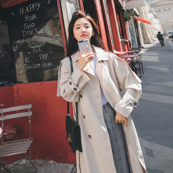 

autumn winter coat trench coat oversize long trench casual women's cool beige beige double-breasted duster, Tan;black
