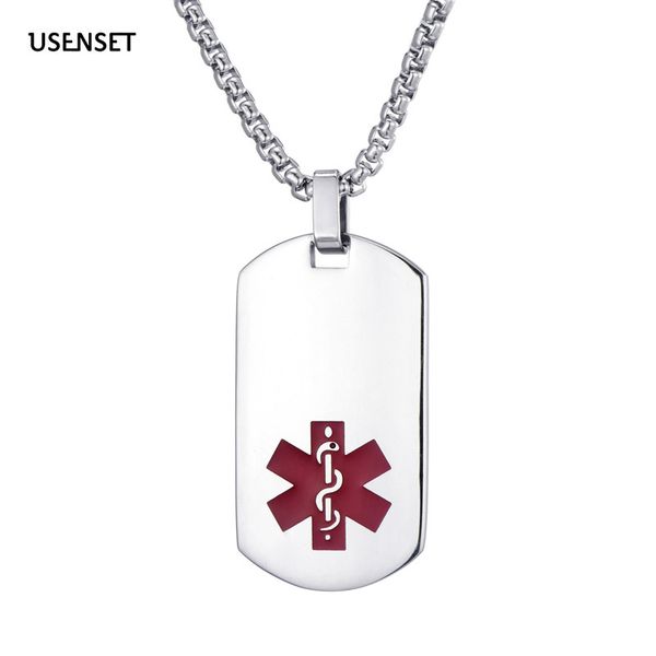 

usenset 316l stainless steel snake rod pendant titanium steel medical symbol oval tag glamour jewelry m03-2500, Silver