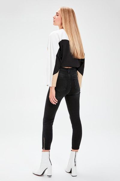 

trendyol black pettitoes zip detail high waist skinny jeans twoaw20je0111, Blue