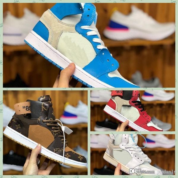 

j001hf горячий новый совместно подписанного high og 1s чикаго mens basketball обувь unc 1 poder синих синие красные кроссовки северной карол