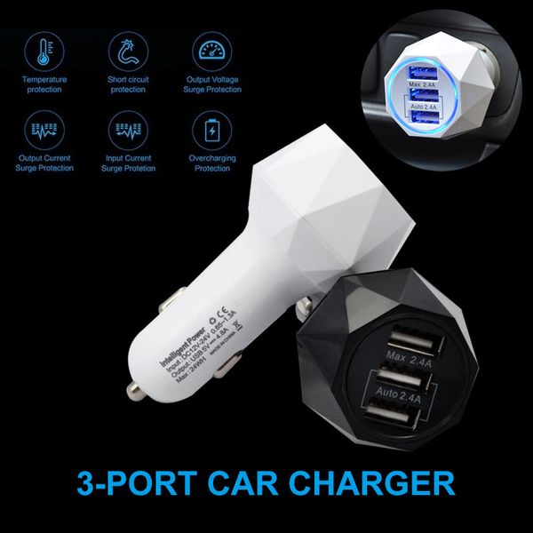 

5v car 3 port usb charger mini cigarette lighter 4.8a usb plug fast charging for phone car lighter socket charger power adapter