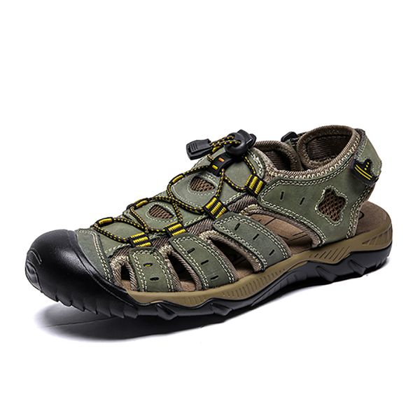 

clorts genuine leather outdoor beach sandals for men lightweight hiking sandals breathable non-slip sport casual