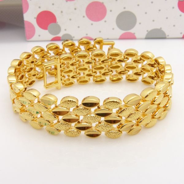 

solid yellow gold filled wide bracelet wrist chain for women men, Golden;silver