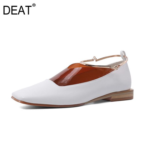 

deat] 2020 square toe shallow transparent mixed colors metal single flat shoes women new spring autumn fashion tide 10f507, Black
